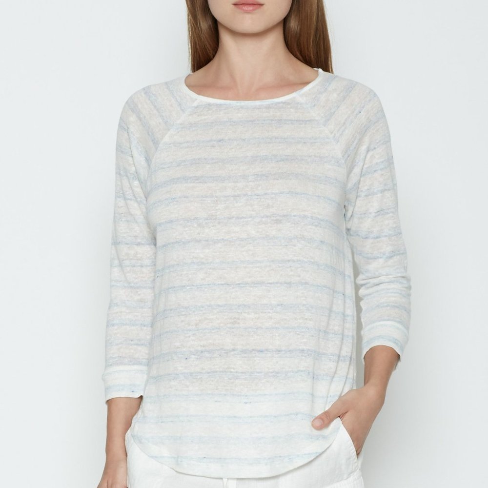 NWT Soft Joie Sagun Linen Blue/White Striped Tee L